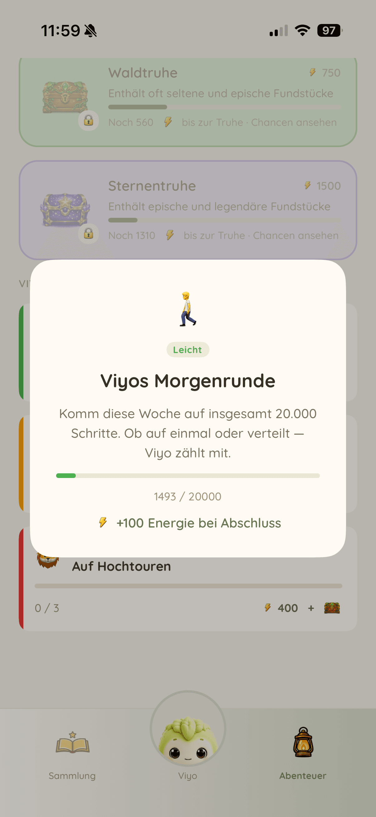 Viyo-App: Wochenquest „Viyos Morgenrunde“ mit Fortschrittsanzeige